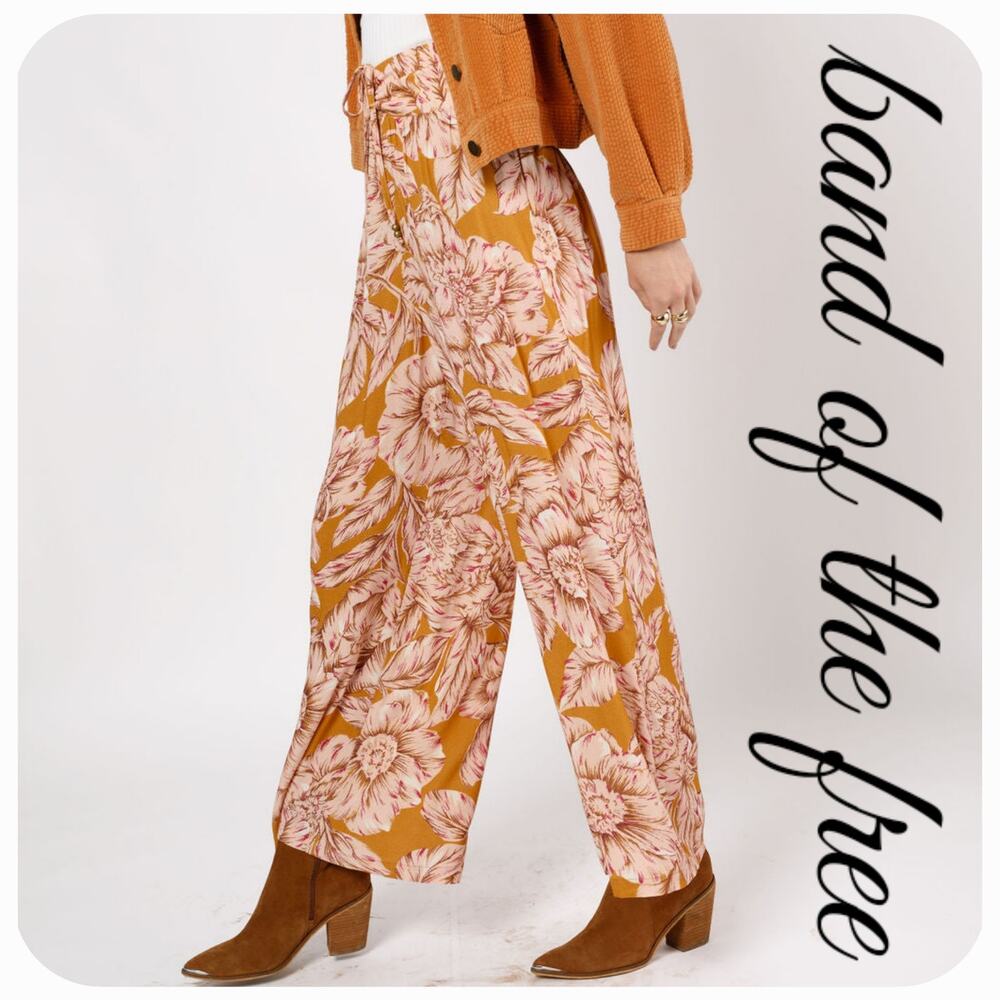 Band of the Free Arizona Floral Wide-Leg Palazzo‎ Pants XS Gold Pink NWT